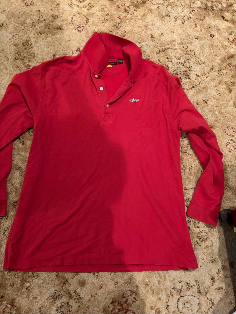 Greg Norman Men's Red Long-Sleeve Polo Shirt golf casual
